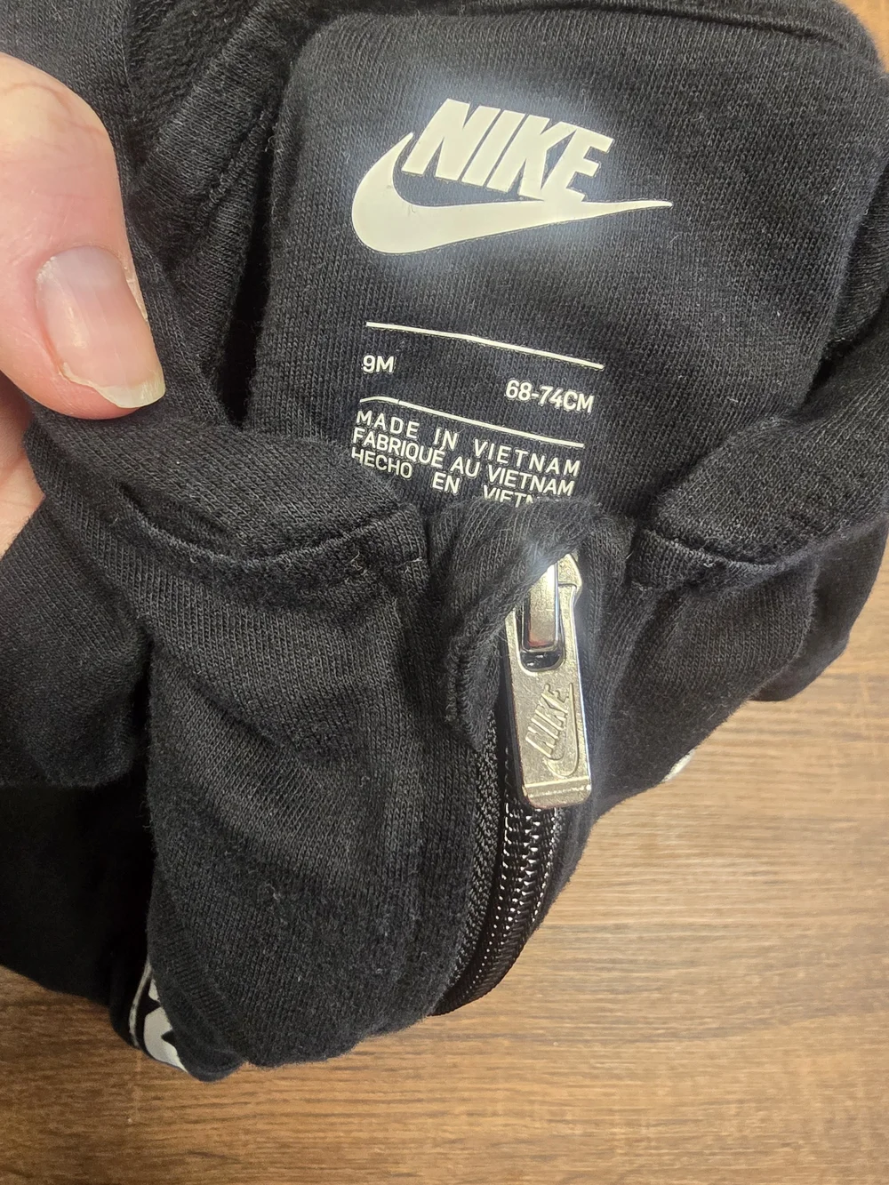 Nike Baby 9M Black Just Do It Hooded Zip Romper One Piece 9 Months